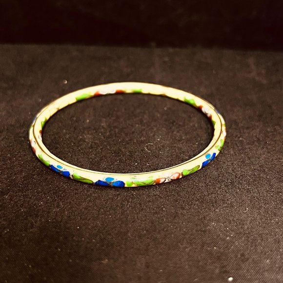 Vintage Cloisonné Gold Tone Bangle Bracelet (3798) - Picture 5 of 6